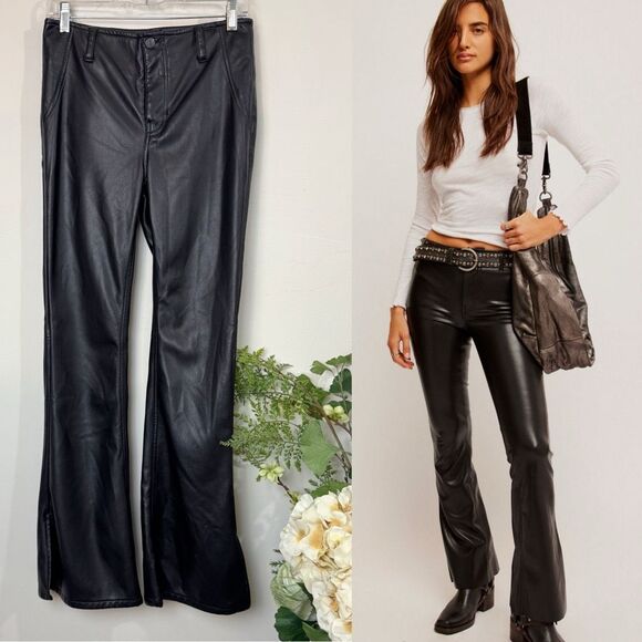 FREE PEOPLE | Level Up Vegan Slit Bootcut Pants | 29 | we the free | black pleat - Picture 1 of 14